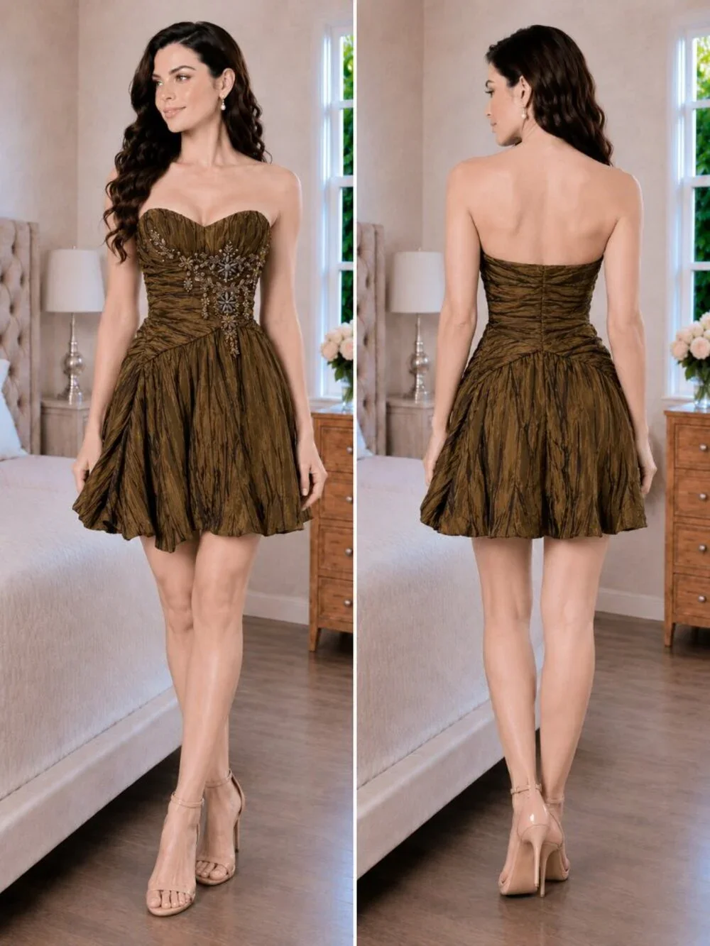 sue wong beaded strapless dress Sue Wong